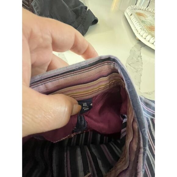 Robert Graham Men’s Classic Button Down Striped Shirt  Sz XL Flip Cuff Purple - Picture 9 of 12